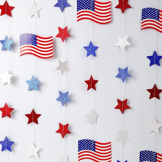 41Ft Patriotic Star America Flag Garland Red White Blue Glitter Streamers 4th of July Hanging Garlands for Independence Day Labor Day Veterans Day Memorial Day Party Supplies {5}