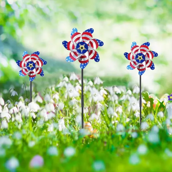10 Packs Patriotic Sparkly Reflective Pinwheels for Yard and Garden {3}