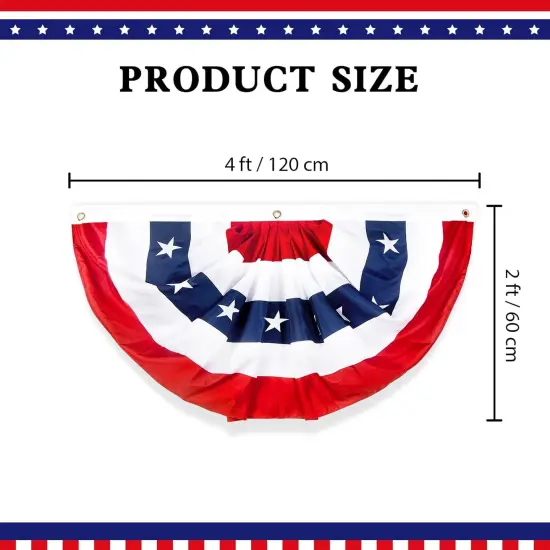 2x4 Ft American Bunting Flags Outdoor, USA Pleated Fan Flag for Outside, 4th of July Decorations Memorial Day Patriotic Flags Bunting Outdoor Indoor Decor (Set of 3) {2}