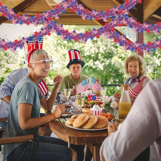 4th of July Decorations,33FT 4th of July Tinsel Garland with Star Firework American Flag, Patriotic Red White Blue Metallic Twist Garland for Home Tree Mantle Indoor Outdoor Parade Independence Day {3}