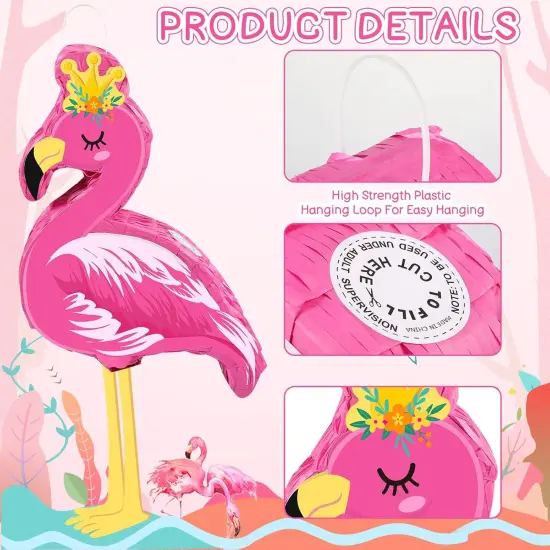 Pink Flamingo Pi&ntilde;ata Tropical Party Supplies Small Hawaiian Flamingo Pi&ntilde;ata with Blindfold Stick {3}