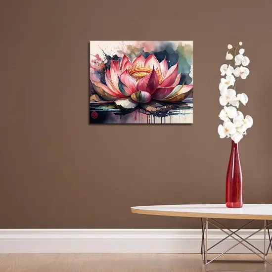 Pink Lotus Paint by Numbers, Retro Flower Paint by Numbers, Colorful Abstract Lotus Oil Painting Kit, DIY Acrylic Painting for Adults with Brushes and Pigment, 16x20 Inch {4}