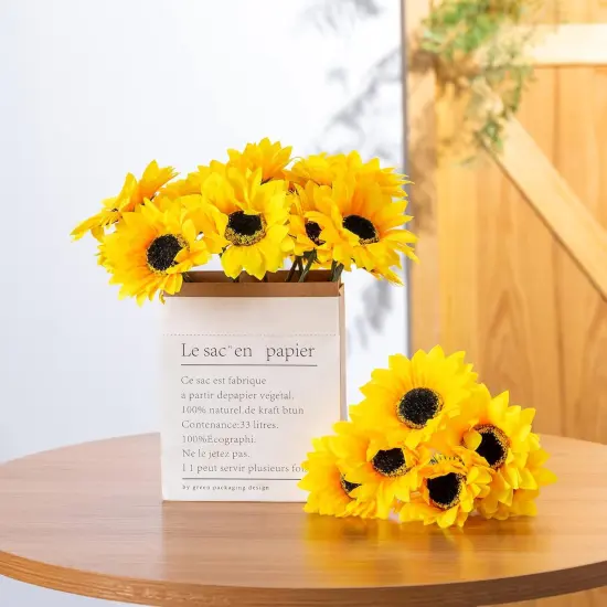 40 Pcs Summer Sunflower Heads with Stems &ndash; Bright Yellow Artificial Silk Flowers for Home & Garden Decor Floral Arrangements {3}