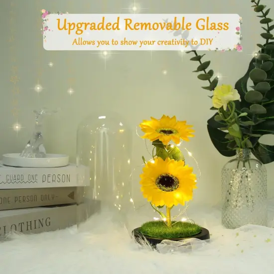 Mothers Day Flower Gifts for Mom Gift Grandma Sunflowers in Glass Dome Forever Sunflower Birthday Gift for Women Eternal Flower Lights Gifts for Anniversary Mothers Day Valentine Thanks {2}