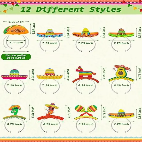 Sombrero Party Hats, Mexican Sombrero Headbands, Colorful Cardboard Cinco De Mayo Headbands, Fiesta Sombrero {2}