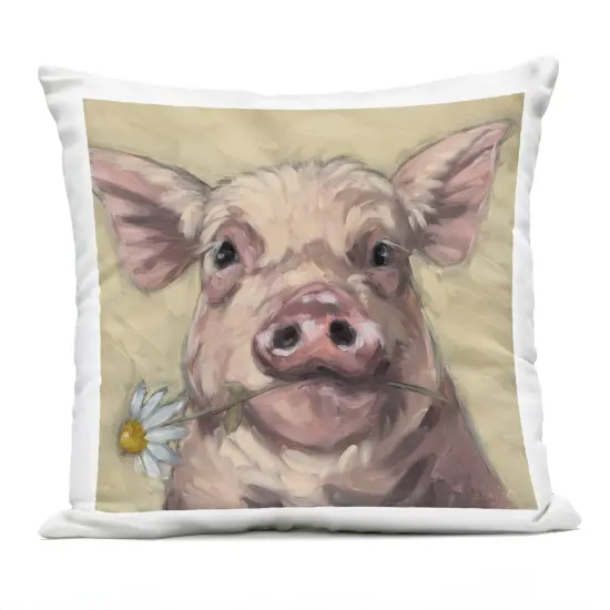 Stupell Industries Pig Holding Daisy Sprig Outdoor Printed Pillow design by Sara G. Designs, 18 x 7 x 18 {1}