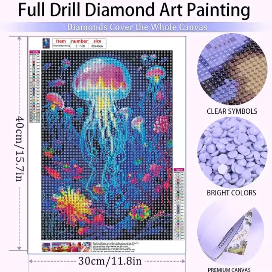 Diamond Painting Kits for Adults Glowing Jellyfish DIY 5D Diamond Art Kits for Kids Beginners Full Drill Diamond Dots Crystal Craft Kits for Home Wall Art Bedroom Decor Gifts 11.8x15.7 inch {4}