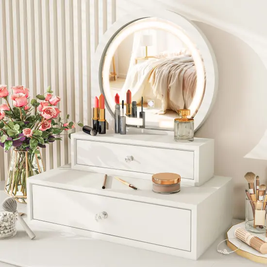 White Vanity Mirror with Storage Space and 3 Modes LED Lights Ideal Gift for Daughters or Friends {2}