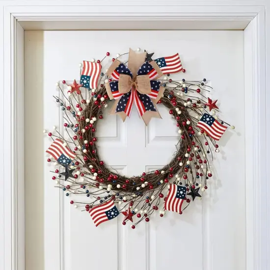 Patriotic Bows for Wreaths Large Burlap Red White Blue Stripe Stars Bow for 4th of July Independence Day Decor,Decorations Bunting Indoor Outdoor Decor and Patriotic Party (12&rdquo;x9.4 inch) {4}