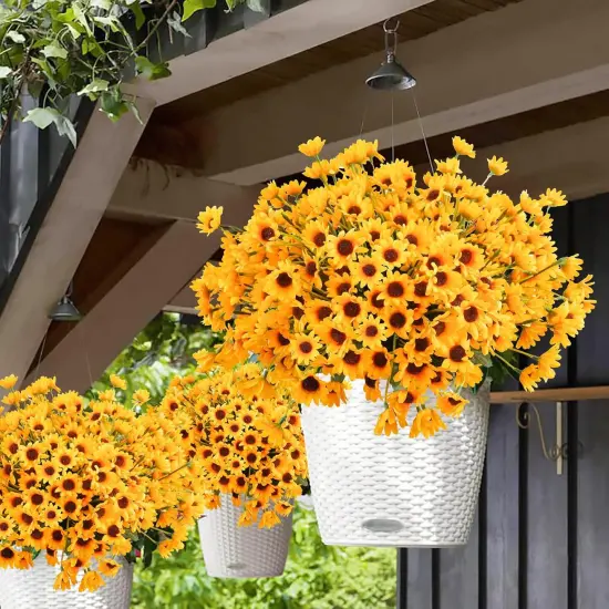 Summer 6 Bundles Artificial Sunflowers & Daisy Mums &ndash; UV Resistant, No Fade Fall Flowers with 24 Stems for Indoor & Outdoor Home, Garden, Wedding, and DIY D&eacute;cor (Yellow) {3}