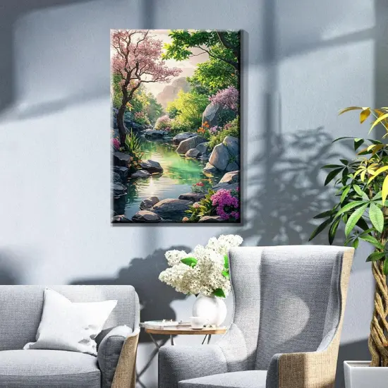 Paint by Numbers Kit for Adults with Frame, Landscape Paint by Number Canvas, Mountain Paint by Numbers with Easel, DIY Flowers Scenery Oil Painting Kit for Home Wall Decor 8 x 12 Inch {4}