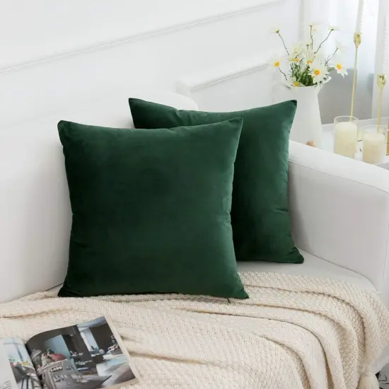 Velvet Decorative Throw Pillow Covers Cushion Cover Pillow Case for Sofa Couch Bed Chair,Soft Square Dark Green Throw Pillows 18x18 Inch,Set of 2 {3}