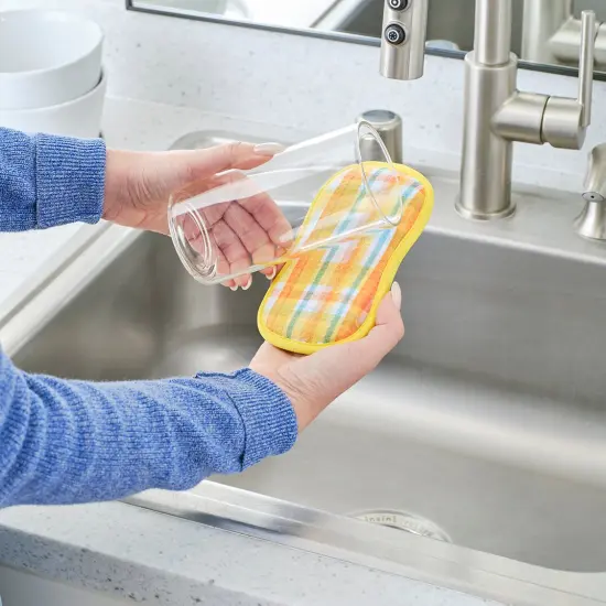 Lemon Plaid Reusable Scrubbies, Set of 4 {2}