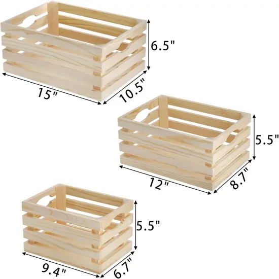 3 Pack Wooden Nesting Crates with Handles {2}
