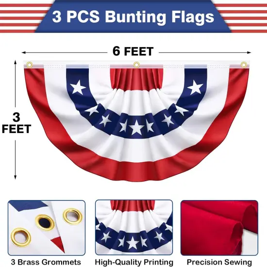 3 x 6 Feet 3 Pack American USA Pleated Half Fan Bunting Flags Outdoor,Bunting Flags Patriotic Half Fan Banner Flag for Party Memorial Day Fourth of July Independence Day 4th of July Decorations {2}