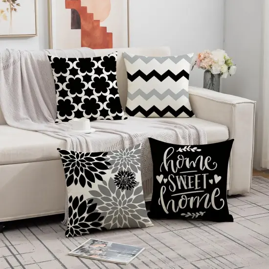 Modern Decorative Pillow Covers 18x18 Set of 4 Farmhouse Double-Sided Printing Pillow Covers Black Outdoor Cushion Covers for Couch Patio Garden {4}