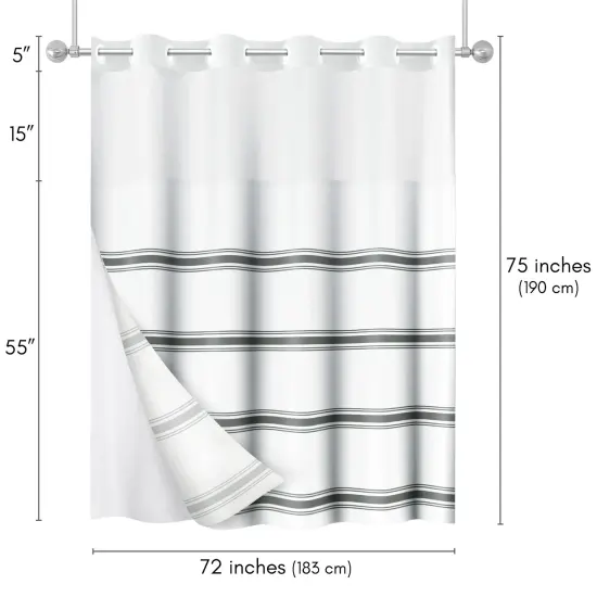 Americanflat 72x75 Hookless Shower Curtain - Water-Resistant Shower Curtain with Sheer Panel, Snap-In Liner, and Grommets - 100% Polyester {2}