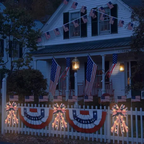 LED 4th of July Bows for Wreath, Patriotic Wreath Bows LED Red Blue Burlap Bows American Flags Bow with LED Lights Memorial Day Farmhouse Craft Bows for Front Door Decorations {3}