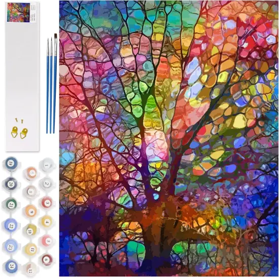 Paint by Number for Adults DIY Acrylic Paint by Numbers Kits on Canvas Tree of Life Drawing Colorful Paintworks Artwork for Beginner Without Frame, 16 x 20 Inch {1}