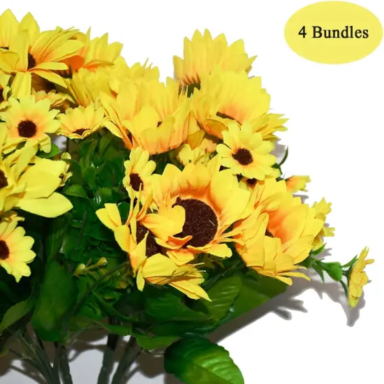 52 Heads Summer Floral Arrangement Sunflowers Artificial Flowers Bulk, Outdoor Fake Sunflowers with Daisy Mums Silk Flowers for Indoor, Home, Kitchen, Window, Porch Hanging Planter {5}