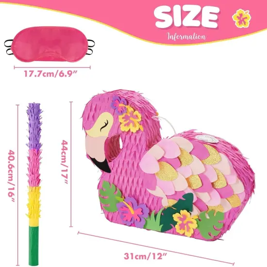 Flamingo Pi&ntilde;ata - Pink Pi&ntilde;ata Bundle with Blindfold and Bat for Girls Kids Pi&ntilde;ata Tropical Flamingo Theme Birthday Party Supplies Summer Pool Party Decorations for Fiestas Baby Shower {4}