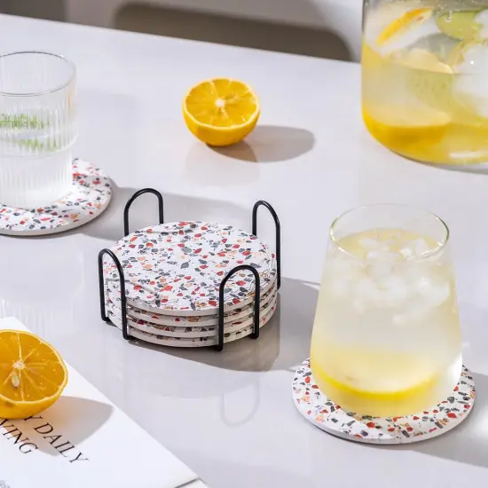 Set of 6 Coasters with Holder {5}