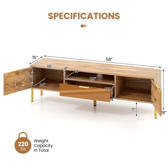 Natural Wood TV Stand with Mirror Accents, 65 inches Console {5}