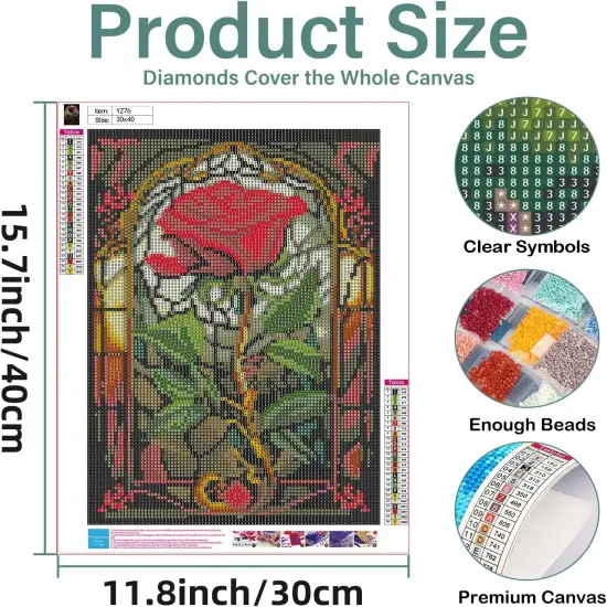 Rose Diamond Painting Kit for Adults, Rose Diamond Art Kits for Adults, Flower Gem Art for Home Wall Decor 16x12inch {3}