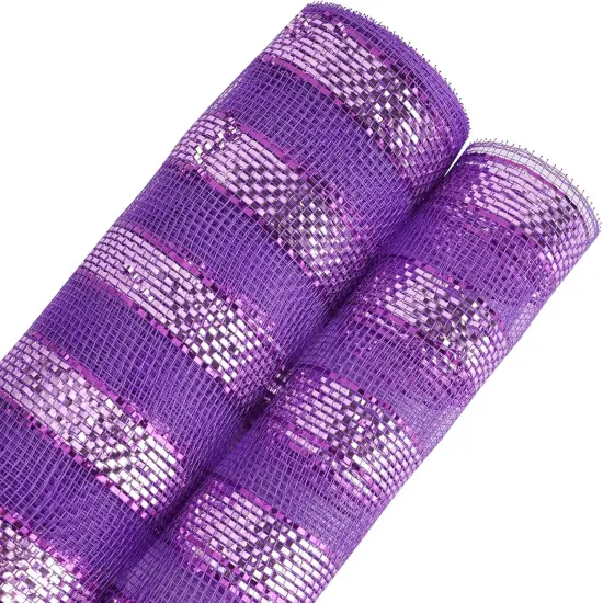 Purple Mesh Ribbon 10 Inch Deluxe Wide Foil Metallic Striped Deco Mesh Decorative Mesh Halloween Mesh Ribbon {5}