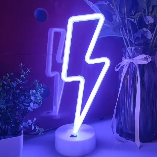 Summer Lightning Neon Sign With Holder Base, USB or 3-AA Battery Powered Neon Light, LED Desktop Wall Decoration, Various Parties, Decoration of Business Premises {1}