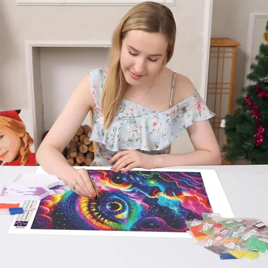 Diamond Painting Kits AB Diamond Art Kits for Adults,DIY Round Full Drill Colorful Starry Sky Gem Art Kits Rainbow Eyes Abstract Paint by Diamonds Handmade Gift Home Decor 11.81 * 15.74in {3}