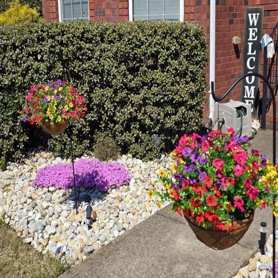 Summer Floral Arrangement &ndash; Artificial Faux Hanging Plants with Daisy Flowers and Eucalyptus Basket, UV Resistant for Outdoor Porch Decoration {3}