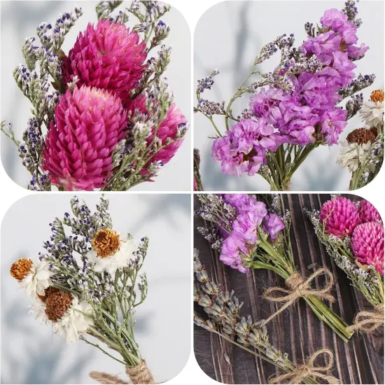 8 Pcs Mini Flower Bouquets Purple Natural Dried Flowers Bouquet Dry Flower&Leaves Lavender Dried Embossing Flower Bundles Plant Stem Bunch for DIY Craft,Photo Props,Wedding Decoration {3}