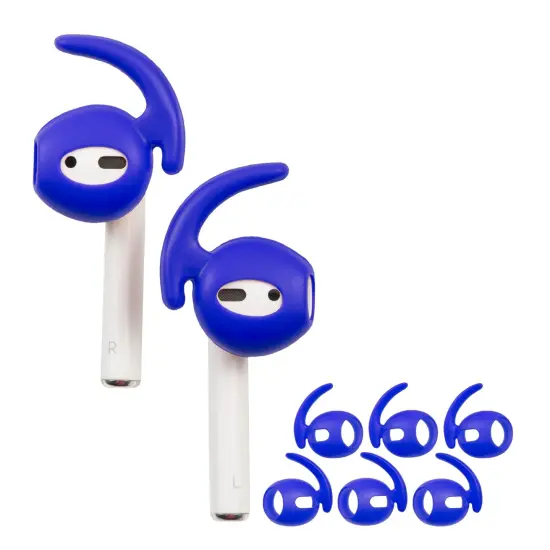 Insten 3 Pairs Ear Hooks Compatible with AirPods 1 & 2 Earbuds, Anti-Lost EarHooks Accessories, Comfortable Soft Silicone Covers, with Storage Box (Not Fit in Charging Case) Blue {1}