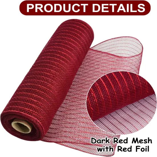 2 Rolls 10 Inch Deep Red Decorative Mesh Ribbbon Rolls, Fabric Mesh with Foil {2}