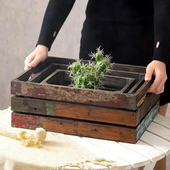 Set of 3 Rustic Distressed Wood Nesting Crates {3}