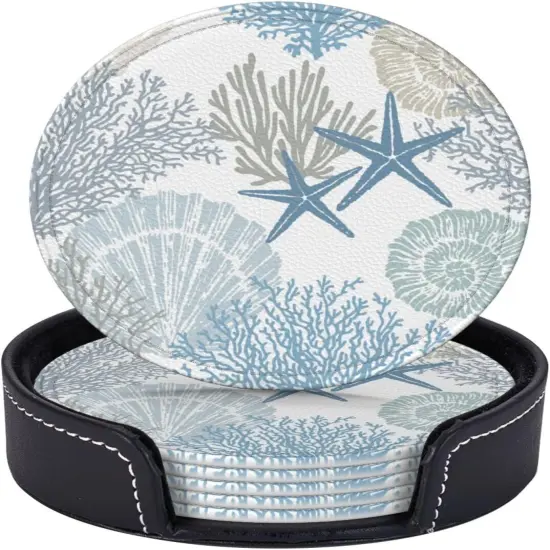 Set of 6 Nautical Sea Shell Star Coral Coastal Coasters {2}