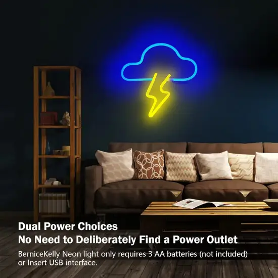 Summer Neon Sign LED Cloud Lightning Neon Signs for Wall Decor Hanging Neon Light Battery or USB Powered Light Up Neon Lights for Bedroom Aesthetic Kids Room Living Room Bar Party Yellow {5}
