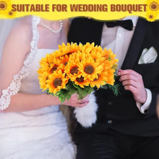 8 Pcs Fake Sunflower Bouquets, 11.8 in Artificial Sunflowers with Stems for Home, Kitchen, Table Centerpiece, DIY Decor {3}
