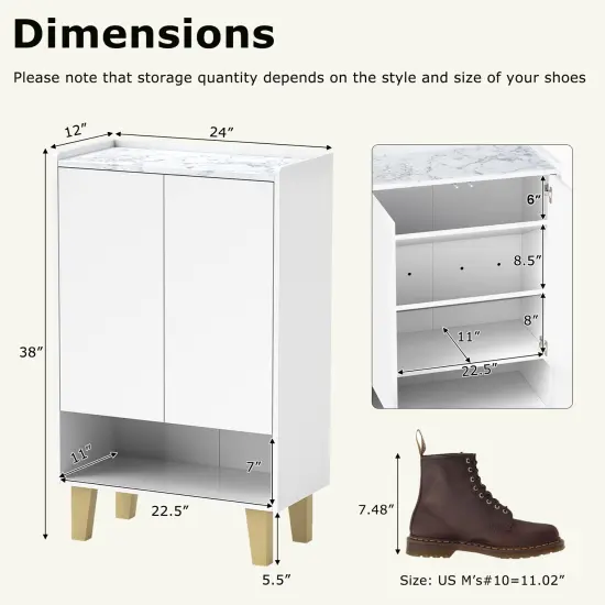 White Wooden 5-Tier Shoe Cabinet with Golden Legs and Flat Tilting Shelves {5}