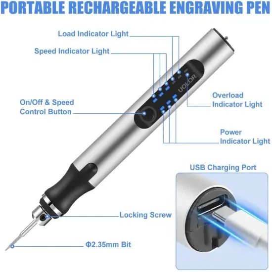 USB Rechargable Engraving Pen with 42 Bits, Mini Electric DIY Engraver Cordless Rotary Tools Portable Engraving Tool for Jewelry Wood Metal Stone Plastic Glass Etching {2}