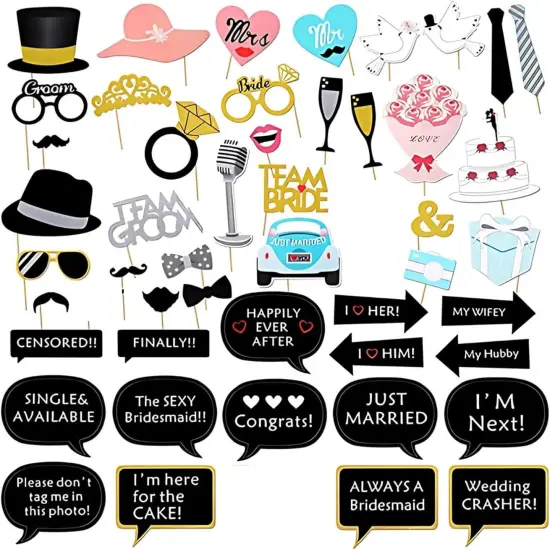 52Pcs Wedding Photo Booth Props Kit for Bridal Shower, Engagement and Valentines Party {1}