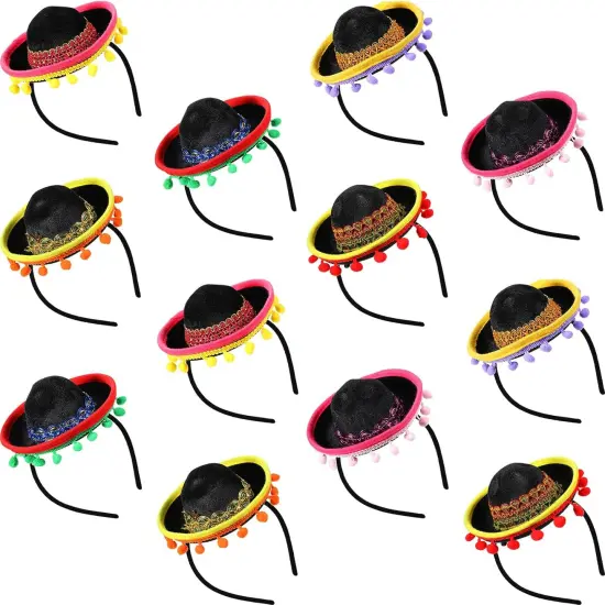 12 Pcs Mexican Fiesta Mini Sombrero Hats Headbands - Cinco de Mayo Decorations, Dia de Muertos Party Supplies and Favors {2}
