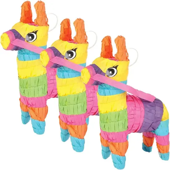 Mini Donkey Pinatas, Little Rainbow Donkey Pinatas for Birthday, Cinco De Mayo, Fiestas Decorations Party Favors, 3-Pack 4" x 7" Inches {1}
