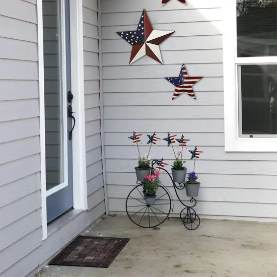 H Metal American Star Barn Yard Sign, Patriotic Metal US Flag Star Barn Garden Stake for Planter Pot Walkway Pathway 4th of July Decor {5}