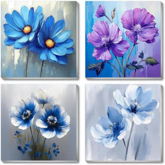 4 Pack Paint by Numbers Kit for Adults Kids, Easy Framed Adults Paint by Numbers Kits, DIY Simple Flowers Acrylic Oil Painting Number Kits for Home Wall Decor (8 x 8 Inch) {1}