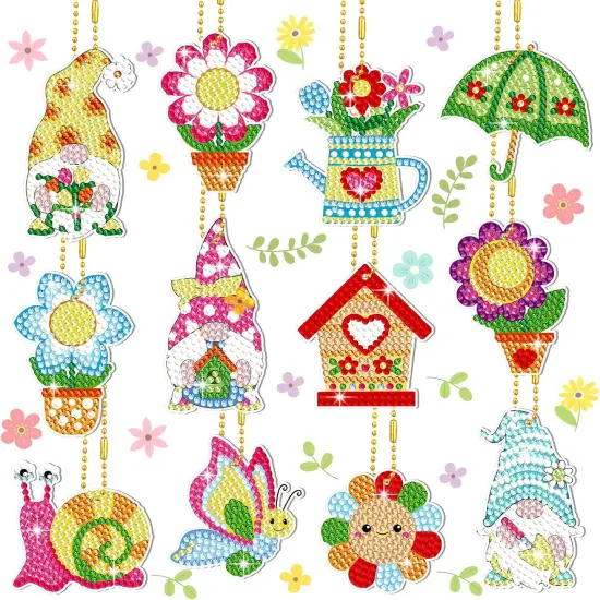 12 Pieces Spring Diamond Painting Kit Keychain {1}