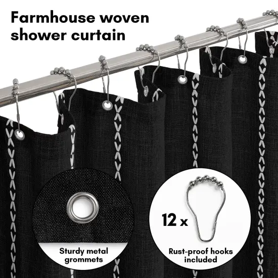 Americanflat 71x71 Woven Linen Shower Curtain with Tassel Accents - Includes 12 Grommets and Hooks - 100% Polyester {9}