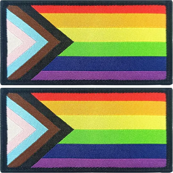 2 Pack Pride Progress Rainbow Flags Patch LGBTQ Flag Patches Tactical Gay Inclusive Rainbow Flag Patch for Backpack Hat Team Patch {1}