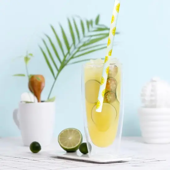 25 Pcs Biodegradable Yellow Paper Straws Lemon Baby Shower Party Straws Lemon Disposable Paper Straws for Drinking {4}